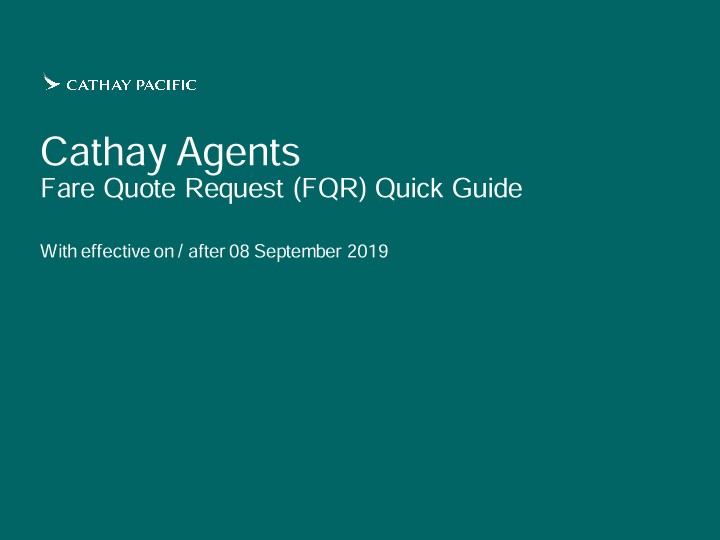 Fare Enquiry Request Quick Guide