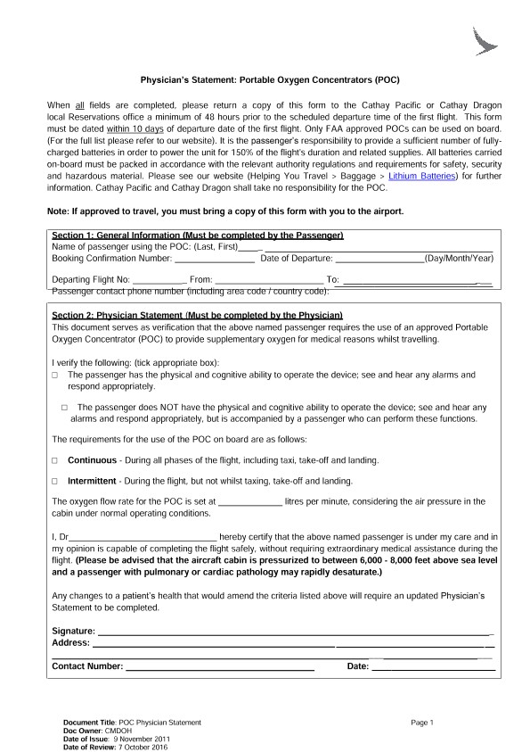 Physician’s Statement: Portable Oxygen Concentrators (POC) 